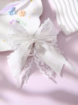 1pc Girl's Sweet Lace Bow Hair Clip with Pearl, a Romantic & Dainty Accessory for Daily Wear