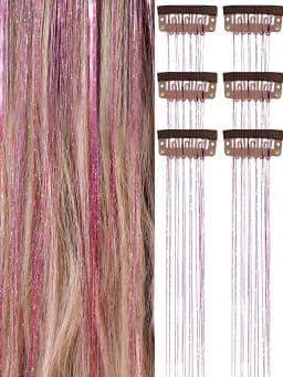 1/6 Pcs Women's Fashion Glitter Multicolor Hair Clips with Wig Strands, Perfect for Parties & Festivals