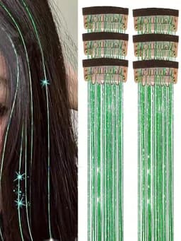 1/6 Pcs Women's Fashion Glitter Multicolor Hair Clips with Wig Strands, Perfect for Parties & Festivals