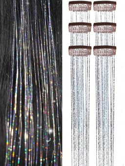 1/6 Pcs Women's Fashion Glitter Multicolor Hair Clips with Wig Strands, Perfect for Parties & Festivals