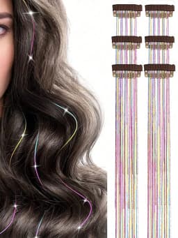 1/6 Pcs Women's Fashion Glitter Multicolor Hair Clips with Wig Strands, Perfect for Parties & Festivals