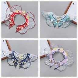 Embroidery Decoration Hanfu Shawl Butterfly Traditional False Floral Yunjian Pearl Round Neck Kids Shirt False Collar