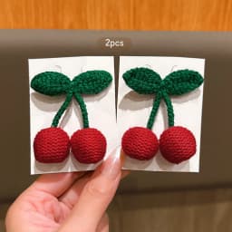 2 knitted red cherry sweet versatile hair clips suitable for daily hair accessories