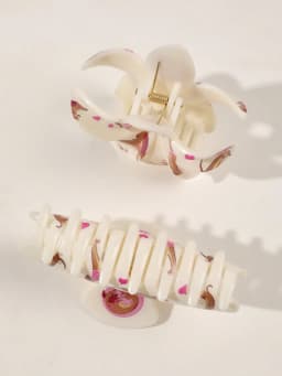 2Pcs Cute Pink Dachshund Heart Print Hair Claw Clips For Women Flower and Large Half-Circle Fashion Hair Accessories Shark Clips