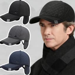 Winter Men Solid Color Quilted Embroidery Baseball Caps Middle-aged Casual Hat Warm Windproof Fleece-Lined Earflap Baseball Cap