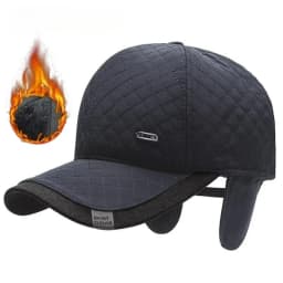 Winter Men Solid Color Quilted Embroidery Baseball Caps Middle-aged Casual Hat Warm Windproof Fleece-Lined Earflap Baseball Cap