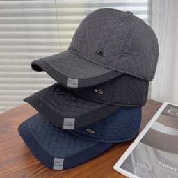 Winter Men Solid Color Quilted Embroidery Baseball Caps Middle-aged Casual Hat Warm Windproof Fleece-Lined Earflap Baseball Cap
