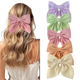 2/3/4/5pcs Girls Fashion Colors Short Bow Hair Clips, Soft Classic-Tailed Bow Hairpins, Vintage Metal Hair Clip Silk Headband, E