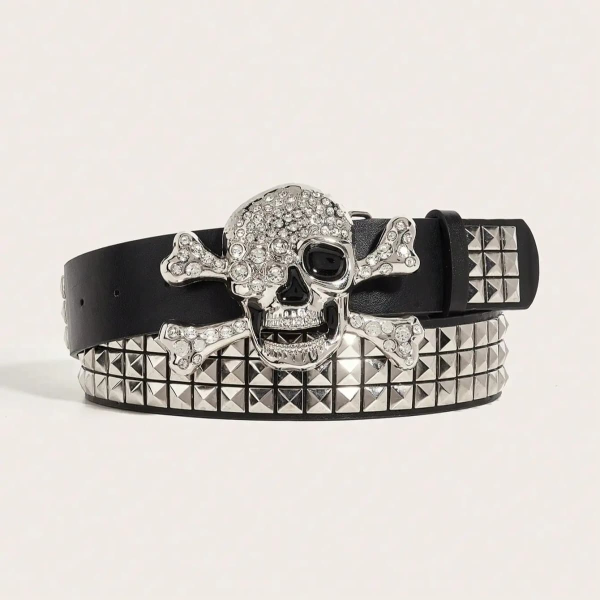 1pc Men's dark punk skull buckle rivet belt jeans versatile decorative belt
