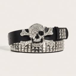 1pc Men's dark punk skull buckle rivet belt jeans versatile decorative belt