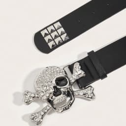 1pc Men's dark punk skull buckle rivet belt jeans versatile decorative belt