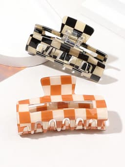 2Pcs Black Orange Checkered Hair Claw Clips Medium Jaw Clip Y2K Hair Barrettes for Women Strong Hold Hair Clamp Hair Accessories