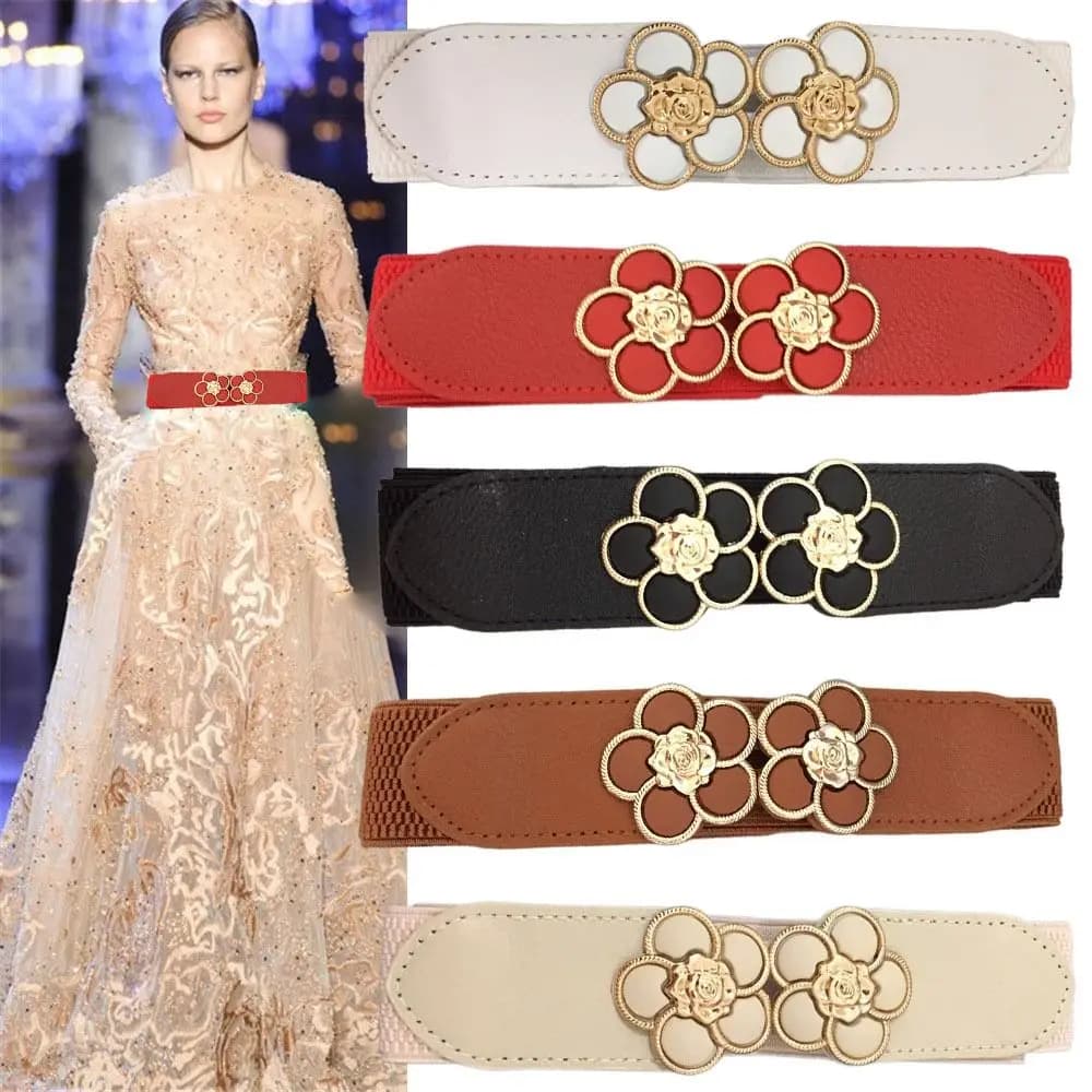 Women Female Ladies Corset Stretch Waistband Wide Waist Wide Belt Flower Belts Elastic Belts Flower Belts