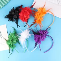1Pcs Women Fascinator Hat Headband Flower Feather Mesh Yarn Cocktail Party Wedding Hair Accessories Head Decoration
