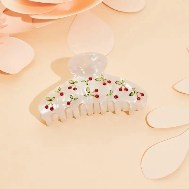 1pc Cherry Hair Clip, Rhinestone, Sweet Temperament, Retro, Light Luxury, Braided Hair, Shark Clip, Small Fresh Hair Accessory