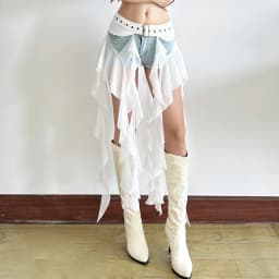 Fashion Irregular Ruffles Belts for Women Long Tassel Adjustable Buckle Waistband Y2K White Mini Skirt Streetwear