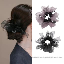 1PCS Diamond Bow Large Intestine Hair Band, Satin Bow Scrunchies Ball Head Rope Fluffy Rubber Band Hair Accessories