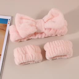 Waterproof Headband and Wristband Set for Face Washing Prevent Water Stains Soft Adjustable Bow Hairband for Skincare Makeup