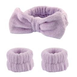 Waterproof Headband and Wristband Set for Face Washing Prevent Water Stains Soft Adjustable Bow Hairband for Skincare Makeup