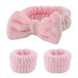 Waterproof Headband and Wristband Set for Face Washing Prevent Water Stains Soft Adjustable Bow Hairband for Skincare Makeup