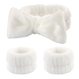 Waterproof Headband and Wristband Set for Face Washing Prevent Water Stains Soft Adjustable Bow Hairband for Skincare Makeup
