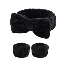 Waterproof Headband and Wristband Set for Face Washing Prevent Water Stains Soft Adjustable Bow Hairband for Skincare Makeup
