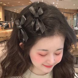 Women's Black Hair Clip French Temperament PU Leather Bow Duckbill Clip Sweet Hair Accessories