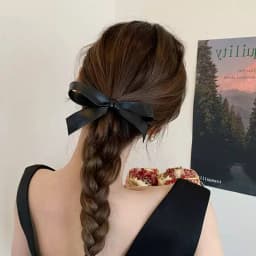 Women's Black Hair Clip French Temperament PU Leather Bow Duckbill Clip Sweet Hair Accessories