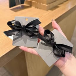 Women's Black Hair Clip French Temperament PU Leather Bow Duckbill Clip Sweet Hair Accessories