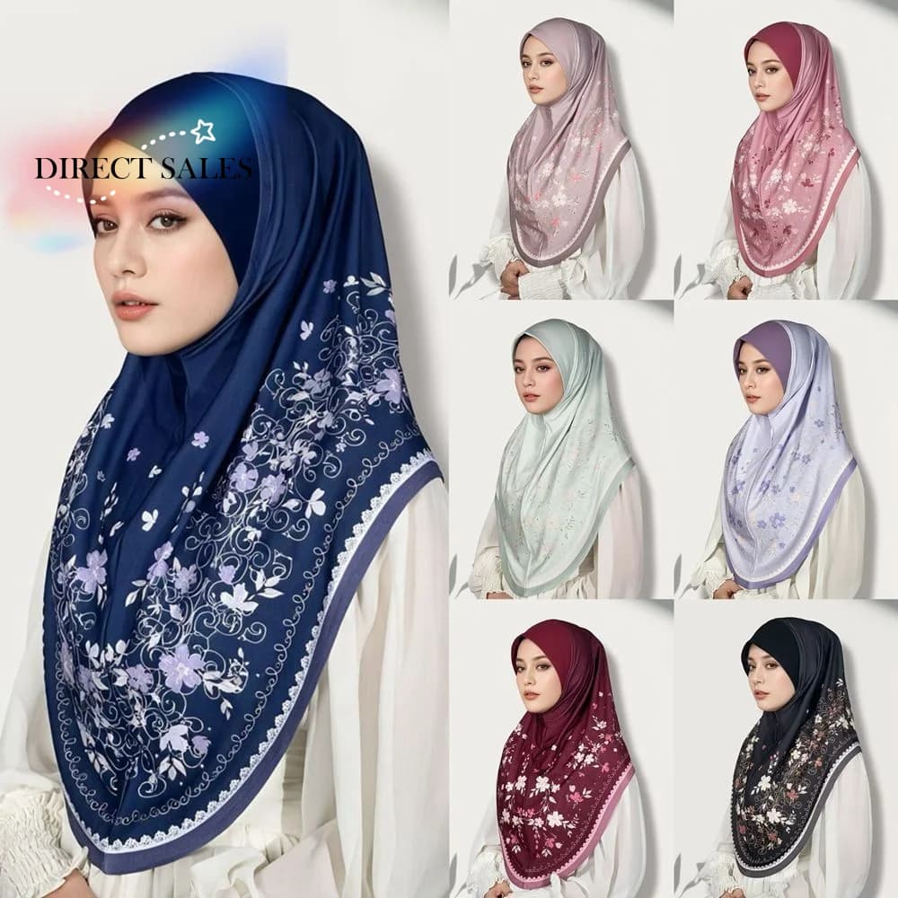 Breathable Eid Al-Fitr Long Floral Turban Cotton Adjustable Printed Arab Lady Headscarf Versatile Elastic Hijab Head Wrap Women