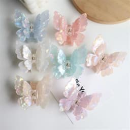 Fairy Butterfly Hair Claw For Women Korean Style Acetic Acid Shark Gripper Exquisite Pearlescent Color Hair Clip Hair Accessory