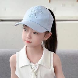 Bowknot​​ Baseball Cap​​ UV Protection​​ Empty Tail Design​​ ​​Children Sun Hat​​ Lightweight Comfort​​ Adjustable Strap​​