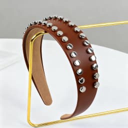 Studded Leather Headbands for Women, Punk Metal Rivet Hair Hoops, Vintage Wide Hair Accessories for Daily Streetwear and Party