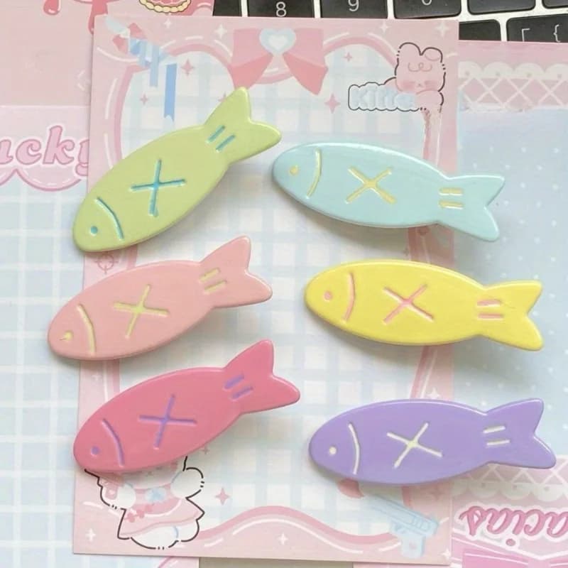 6pcs Cute Candy Color Small Fish Hairpin Ins Sweet Girly Heart Bangs Clip