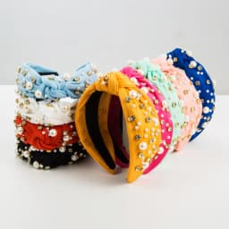 Hot Selling Fabric Knotted Headband Wide Edge Nail Diamond Pearl Hairband Korean Temperament Women's Hair Accessories
