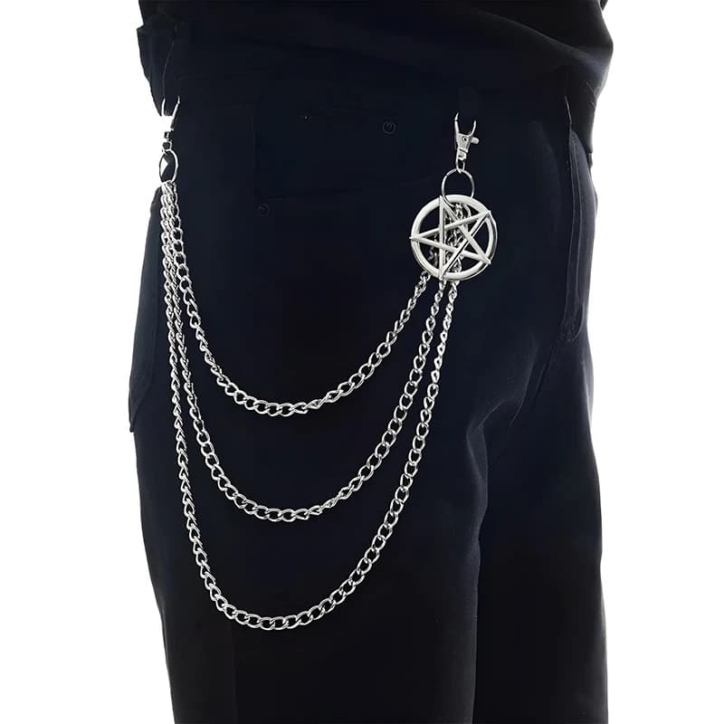 Punk Pants Chain Pentagram Keychains for Men Women Jean Trouser Biker Chains Harajuku Goth Jewelry Gothic Rock Emo Accessories