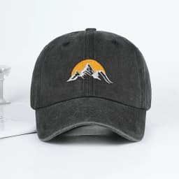Vintage Mountain Sunrise Embroidered Washed Baseball Cap Adjustable Unisex Camping Travel Casual Hat