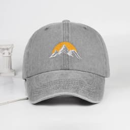 Vintage Mountain Sunrise Embroidered Washed Baseball Cap Adjustable Unisex Camping Travel Casual Hat