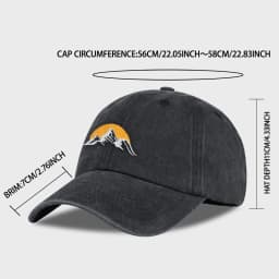 Vintage Mountain Sunrise Embroidered Washed Baseball Cap Adjustable Unisex Camping Travel Casual Hat