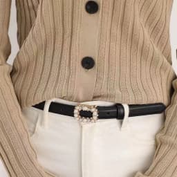 Rhinestone Pearl Decorated Women's Waist Belt Black White Single Circle Pin Buckle Waistband Thin Slimming Dress Belt
