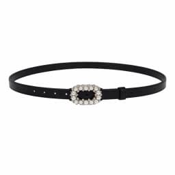 Rhinestone Pearl Decorated Women's Waist Belt Black White Single Circle Pin Buckle Waistband Thin Slimming Dress Belt