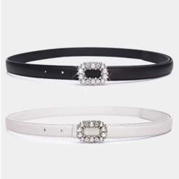 Rhinestone Pearl Decorated Women's Waist Belt Black White Single Circle Pin Buckle Waistband Thin Slimming Dress Belt