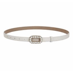 Rhinestone Pearl Decorated Women's Waist Belt Black White Single Circle Pin Buckle Waistband Thin Slimming Dress Belt