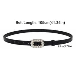 Rhinestone Pearl Decorated Women's Waist Belt Black White Single Circle Pin Buckle Waistband Thin Slimming Dress Belt