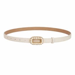 Rhinestone Pearl Decorated Women's Waist Belt Black White Single Circle Pin Buckle Waistband Thin Slimming Dress Belt