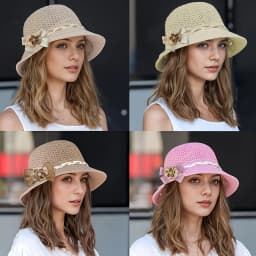 Elegant Women's Floral-decorated Straw Hat - Breathable Sun Hat Outdoor Travel Vacation Fisherman Hat Beach Hat