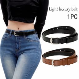 Women's Leather Belt with silver Buckle Fashion Casual Waist Belt for Jeans Pants and Dresses Stylish Adjustable Lady Belt