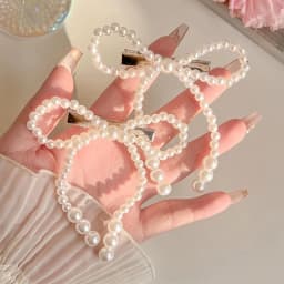 1/2 Pc. Beige Bow with Imitation Pearl Hairpin | Cute, Casual Style | Perfect for Everyday and Holiday Gift Accessories.