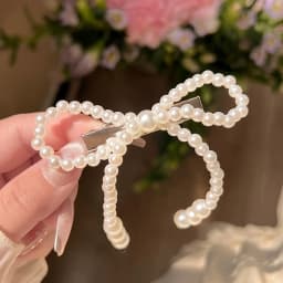 1/2 Pc. Beige Bow with Imitation Pearl Hairpin | Cute, Casual Style | Perfect for Everyday and Holiday Gift Accessories.