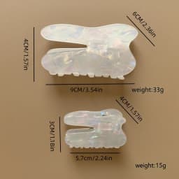 Exquisite and cute tooth-shaped hair clip, iridescent Marlon color, available in large and small sizes, half-up style, semi-tran